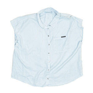 Calvin Klein Jeans Women's Light Blue Tencel Lyocell Short Sleeve Top